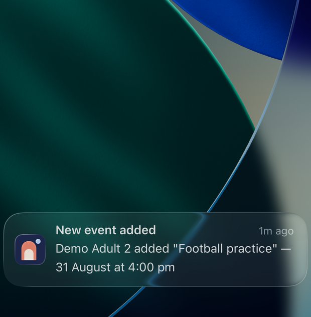 A phone notification saying a new event was added