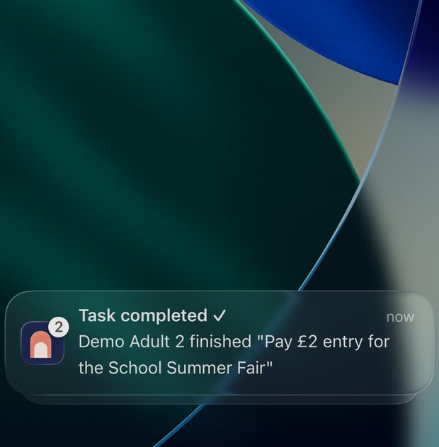 A phone notification saying a task was completed